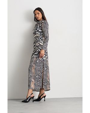 Warehouse Zebra Printed Satin Panelled Maxi Dress - Grey