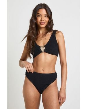 Boohoo Trim Centre Scoop Neck Bikini Top & High Waist Bottoms - Black