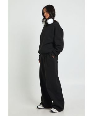 Boohoo Petite Neck Detail Sweatshirt Wide Leg Tracksuit - Black