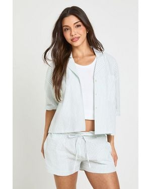 Boohoo Stripe Short Sleeve Shirt & Co-Ord - White