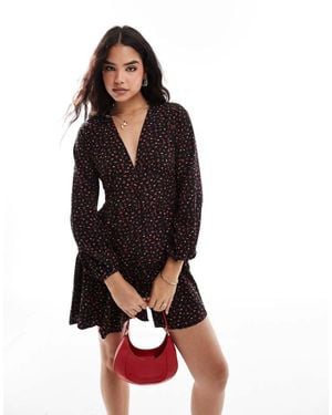 Vila Smock Buttondown Floral Mini Dress - Black
