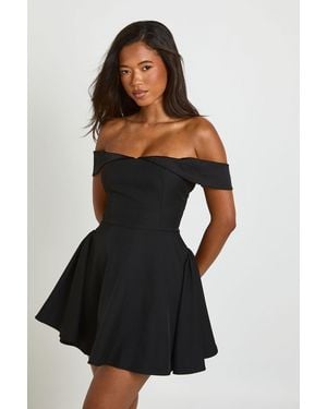 Boohoo Tailored Sweetheart Bardot Skater Dress - Black