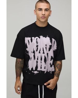 BoohooMAN Oversized Boxy Graffiti Print T-Shirt Cotton - Black