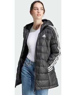 adidas Essentials 3-Stripes Light Down Hooded Parka - Grey
