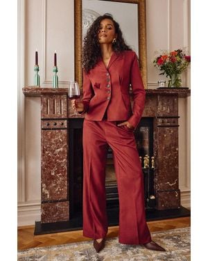 Wallis Pleat Front Waist Binding Blazer - Red