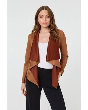Izabel London Waterfall Front Cropped Open Jacket - Brown