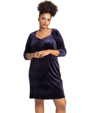 Roman Curve Sweetheart Neck Velvet Dress - Blue