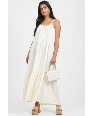 Brave Soul Smock Tiered Midi Dress - Natural