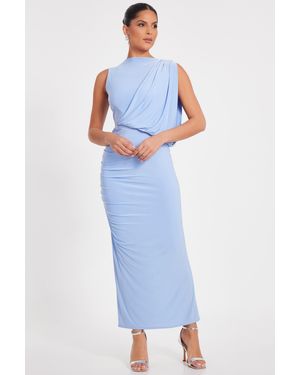 Quiz Pale Drape Shoulder Midaxi Dress - Blue