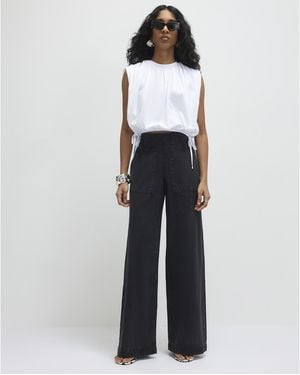 River Island Wide Leg Jeans Pull On Elasticated Cotton - Black