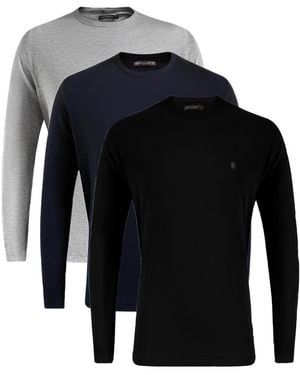French Connection 3 Pack Crew Neck Long Sleeve T-Shirts - Blue