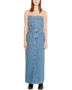 Calvin Klein Denim Maxi Dress Strapless Button - Blue