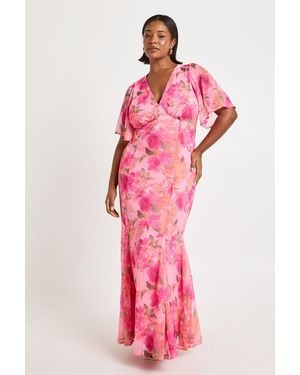 Boohoo Plus Floral Godet Hem Maxi Dress - Pink