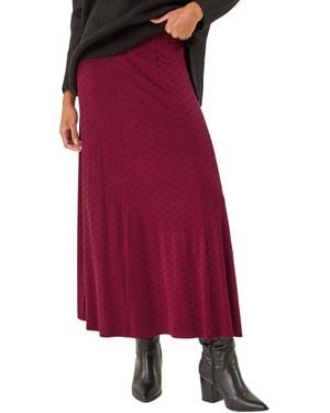 Roman Ditsy Floral Print Stretch Midi Skirt - Red