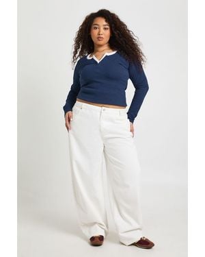 Boohoo Plus Mid Waist Seam Detail Barrel Leg Jean - Blue