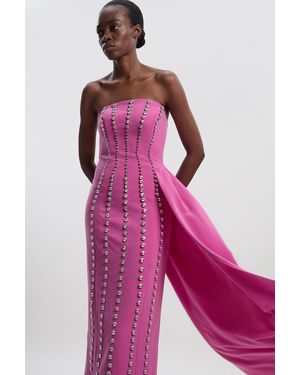 Karen Millen Tall Crystal Embellished Woven Plunge Detail Maxi Dress - Pink