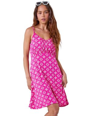 Roman Petite Geometric Strappy Stretch Dress - Pink