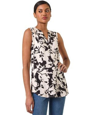 Roman Floral Print V-Neck Vest Top - White