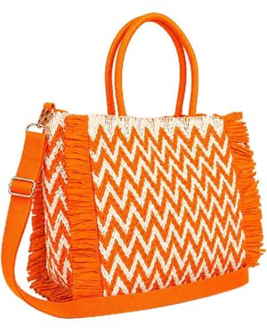 Woodland Leathers Summer Bag, Eco Beach Large Paper Woven Hand With Raffia Fringe - Orange