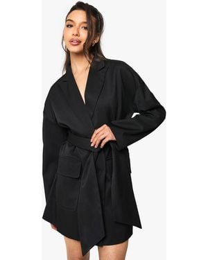 Boohoo Tailored Oversized Wrap Blazer Dress - Black