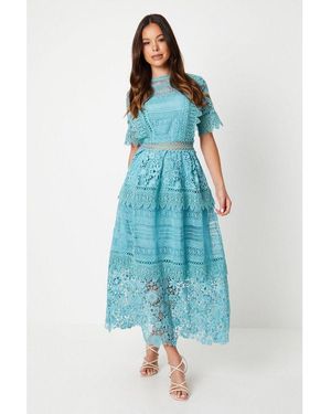 Coast Lace Mix Midi Dress - Blue