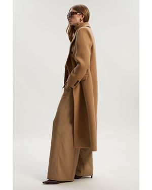 Karen Millen Wool Double Breasted Tailored Midi Coat - Natural