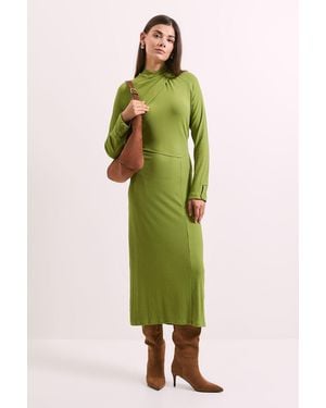 PRINCIPLES Twist Detail Ribbed Jersey Midi Dress Viscose - Green