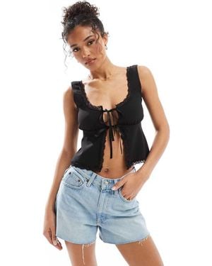 ASOS Tie Front Milkmaid Top With Trim Detail - Blue