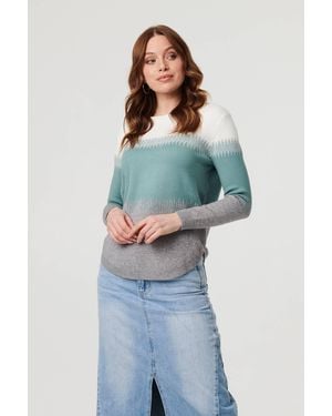 Izabel London Sparkly Colour Block Curve Hem Jumper - Blue