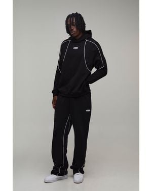 BoohooMAN Tall Regular Fit Hooded Tracksuit With Piping - Black