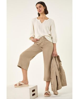 Roman Wide Leg Stretch Denim Cropped Culottes - Natural