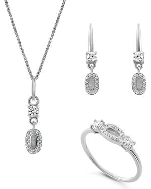 Orphelia 'lily' Dames 925 Sterling Zilver Set: Ketting + Oorbellen + Ring - Wit