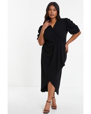 Quiz Curve Wrap Midi Dress - Black