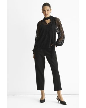Gini London Animal Lace Neck Tie Detail Blouse - Black