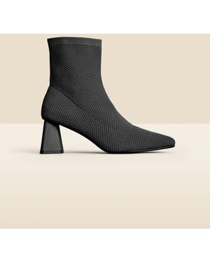Sosandar Angled Heel Knitted Sock Boots - Natural