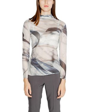 Rinascimento Abstracte Print Mesh Top Met Hoge Hals Lange Mouwen - Grijs