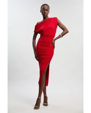 Karen Millen Jersey Crepe Asymmetric Neckline Maxi Dress - Red