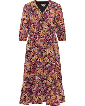 Usha Midi-Jurk Met Bloemenprint Qisha Zwart Veelkleurig - Rood