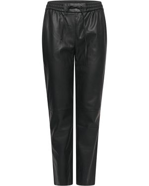 Elle Tessa Drawstring Waist Faux Leather Trousers - Black