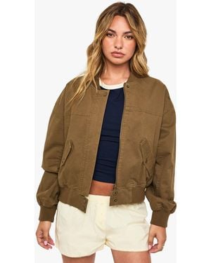 Boohoo Collarless Bomber Jacket - Brown