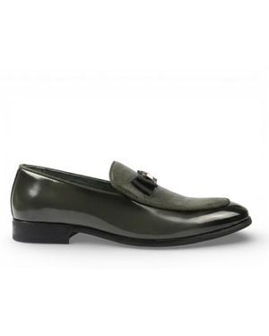 Infinity Leather Textured Front Iconic Buckle Bow Loafers Shoes Faux Leather - Green