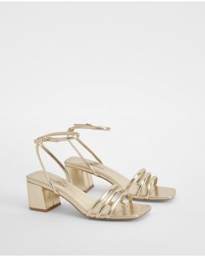 Boohoo Square Toe Triple Strap Low Block Heel Sandals - Natural