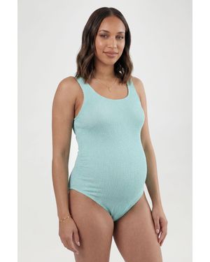 Boohoo Maternity Crinkle Square Neck Swimsuit - Blue