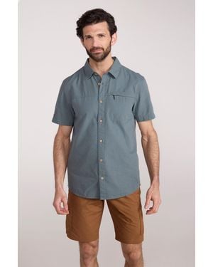 Mountain Warehouse 'Coconut Slub Texture' Short Sleeve Shirt 100% Cotton Zip Chest Pocket Everyday Wear Top - Blue