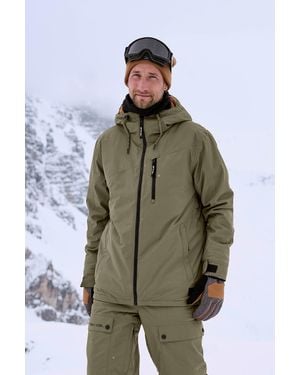Mountain Warehouse 'Laxx' Logo Ski Jacket With Chin Guard Waterproof Winter Coat - Green