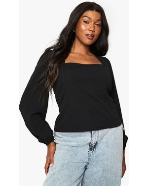 Boohoo Plus Square Neck Long Sleeve Corset Top - Black