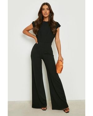Boohoo Ruched Detail Wide Leg Jumpsuit - Black