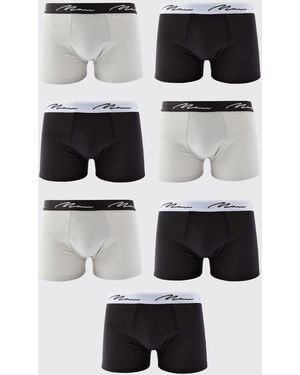 BoohooMAN 7 Pack Signature Mixed Colour Trunks - Black