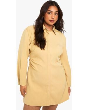 Boohoo Plus Ruched Side Shirt Dress - Natural