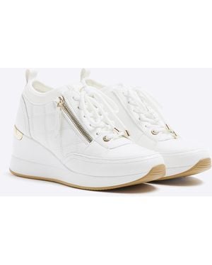 River Island Wedge Trainers Quilted Side Zip Pu - White